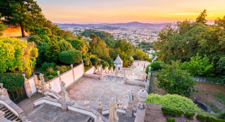 The Bom Jesus do Monte Sanctuary is located in the city of Braga, Portugal. It is one of the iconic location of Portugal,  with a long and beautiful stairways leading to the doors of the cathedral.
889624024
Good Jesus of Mount Sanctuary - stock photo
The Bom Jesus do Monte Sanctuary is located in the city of Braga, Portugal. It is one of the iconic location of Portugal, with a long and beautiful stairways leading to the doors of the cathedral.